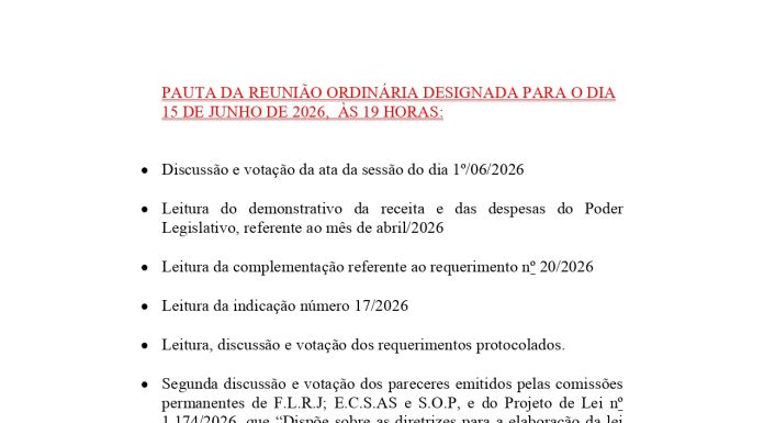 Pauta das Reuniões
